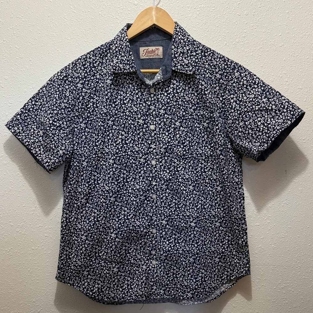 Jachs Men's Dark Blue Floral Button Down Shirt, Size M